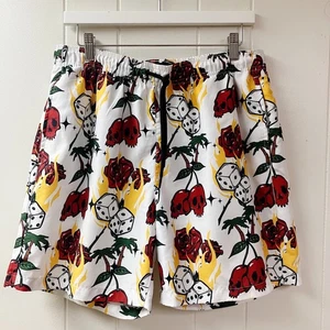 WXYZ MFG. CO Mens Swim Trunks Shorts Skull Dice Roses Flames Palm Trees SZ Large - Picture 1 of 9