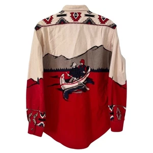 Vintage Polo Ralph Lauren Rare Ice Fishing Canoe Shirt Sportsman Aztec Medium - Picture 1 of 10