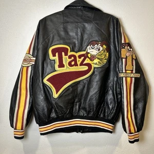 Taz Looney Leather Bomber Biker Jacket Looney Tunes Collection Size XL Vintage - Picture 1 of 16