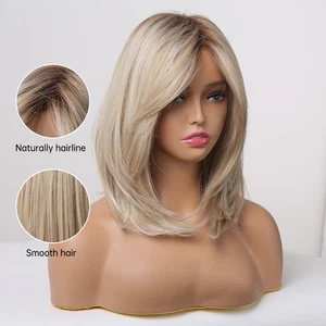 Layered Short Synthetic Blonde Highlights Wig for Women with Bangs Natural Daily - Picture 1 of 5