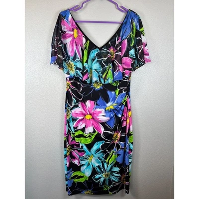 Vestido midi Connected Apparel para mujer talla 14 negro floral manga acampanada cuello en V Foto 1 de 4