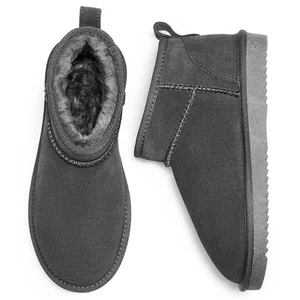 NIB DREAM PAIRS Fuzzy Classic Mini Suede Snow Boots - Women's Size 9 - Grey Ugg - Picture 1 of 24