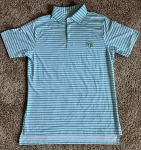 B Draddy Mens S Sport Polo Striped Golf Shirt Medinah C.C. White/Blue/Black NWOT - Picture 1 of 9