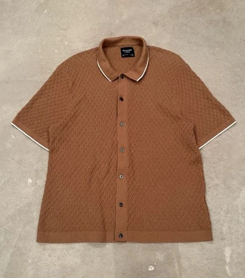 Abercrombie & Fitch Crochet Style 3D Knit Style Button Up Sweater Polo Size L - Image 1 of 4