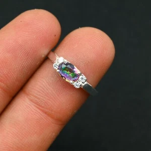 Anillo de joyería de plata esterlina maciza 925 hecho a mano con piedras preciosas de topacio místico regalo para ella - Imagen 1 de 4