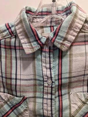 Mudd Girls 12 Mint Green Plaid Flannel Long Sleeved Button Up Shirt - Image 1 of 4