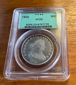 1805 Busto Drappeggiato Mezzo Dollaro 50c - PCGS VF20 - Vecchio Supporto Verde OGH - Foto 1 di 4
