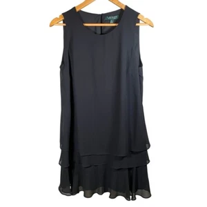 Lauren Ralph Lauren Dress Sleeveless Tiered Flowy Black Party Cocktail Size 8 - Picture 1 of 4