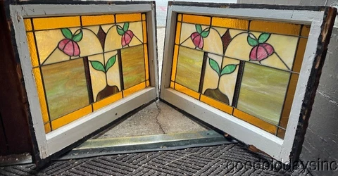 Pair of Antique Stained Leaded Glass Window from Chicago Crica 1920 Cover