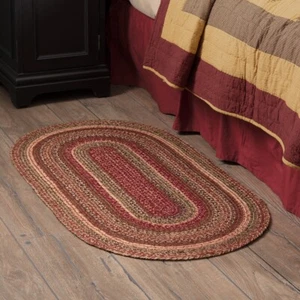 Cider Mill Jute Oval Braided Area Rug 27x48 W/ Pad Country Primitive Burgundy - Picture 1 of 9