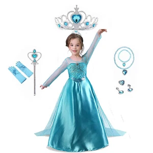 Disney Frozen Costume Ragazza Anna Elsa Regina Principessa Compleanno Festa Abito da sera - Foto 1 di 11