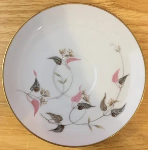 Noritake China Arden 5603 Pink & Gray Leaves & Stems Tea Cup Saucer Japan - Picture 1 of 5