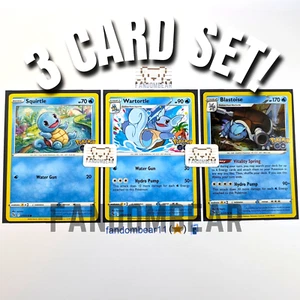 2022 SQUIRTLE WARTORTLE BLASTOISE SET Sword & Shield Pokemon Go HOLO LP/MP - Picture 1 of 9