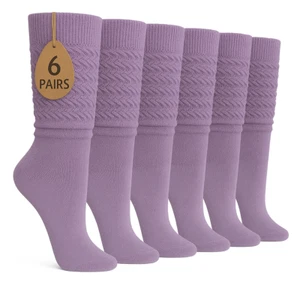 Women's Extra Long Slouch Knee High Socks Pack of 6 Cotton Blend 80s Style - Picture 1 of 270