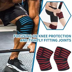 Fitness Weight Lifting Leg Knee Compression Straps Elastic Wraps Bandages V8K9 - Picture 1 of 16