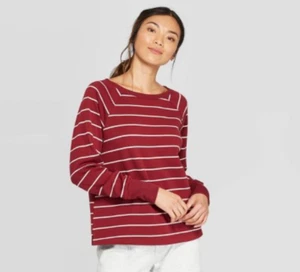 Women's Striped Beautifully Soft Fleece Lounge Sweatshirt - Stars Above - J404 - Picture 1 of 2