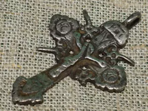ANTIQUE 18th CENTURY russian CROSS ! Enamel SILVER 84 Orthodox Icon CRUCIFIX vtg - Picture 1 of 12