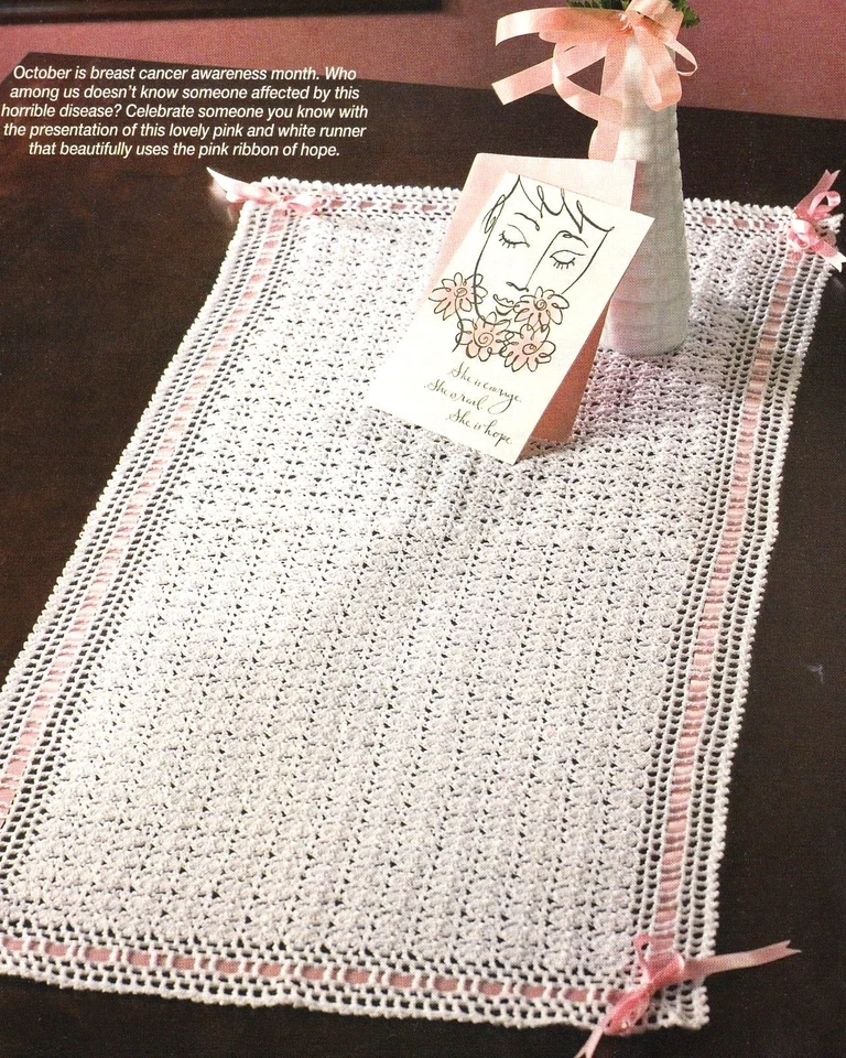 LOVELY Breast Cancer Awareness Runner Doily/CROCHET PATTERN INSTRUCTIONS ONLY - Image 1 of 1