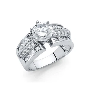 1.25CT 6-Prong Round-Cut with Triple Row Side CZ Engagement Ring in 14K White - Picture 1 of 3
