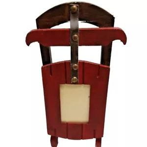 Snow Sled Picture Frame Wooden Sleigh Fits 2 x 3 Photo wood Leather - Picture 1 of 12