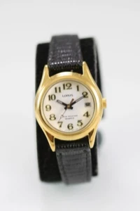 Lorus Watch Women Stainless Gold Steel Leather Black WR Date White Batt Quartz - Picture 1 of 6