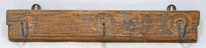 Antique Wooden Iron 3 Hooks Hanger Hardware Original Old Hand Crafted - Picture 1 of 9