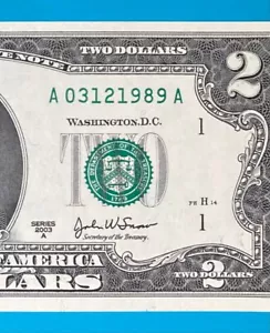 March 12, 1989 / 3 December 1989 : A 03121989 A BIRTHDAY NOTE $2 Two Dollar Bill - Picture 1 of 3