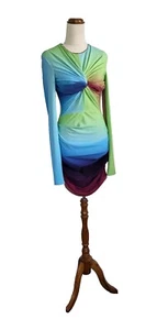 ALEX PERRY Halton Rainbow Ombre Ruched Mini Dress sz 10 Long Sleeve - Picture 1 of 12