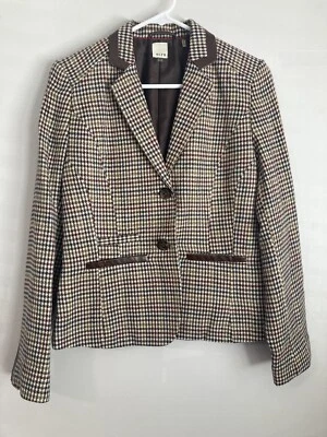 Blazer de pata de gallo crudo para mujer talla 8 marrón rojo crema chaqueta informal de negocios Foto 1 de 4