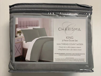 New Charisma King 3 Piece Duvet Set 1000 Thread Count Sateen - Sold Gray - Image 1 of 4