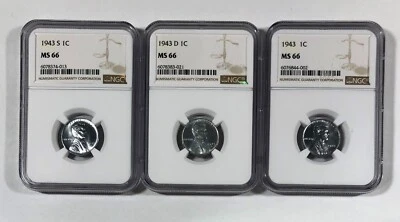 1943 PDS Lincoln Cent Set .01.   NGC MS66. 3pc Matched Set. - Image 1 of 4