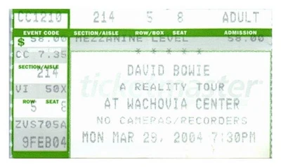 David Bowie Concert Ticket Stub March 29 2004 Philadelphia Pennsylvania - Image 1 of 2