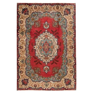 Tabriz 345x226 cm Handgeknüpfter Perserteppich Orient Wolle Carpet Rug Rot - Picture 1 of 12