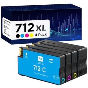 712XL Wkłady atramentowe 4-pak Wysoka wydajność do HP DesignJet T650 T630 T230 T210 - Zdjęcie 1 z 2
