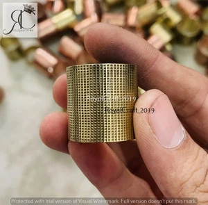 Cigar Brass Band, Grid Check Pattern 15mm Wide Ring (BAND WIDE, SEE in SPECIFY) - Picture 1 of 4
