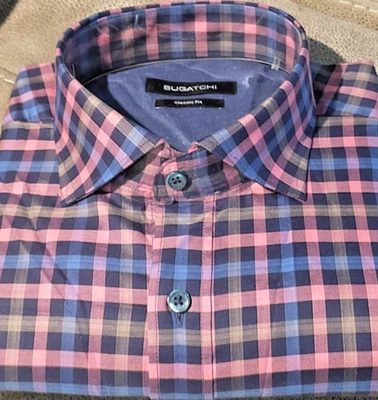 NWT Bugatchi men's L long sleeve button down shirt circular jacq Checks Classic - Image 1 of 4
