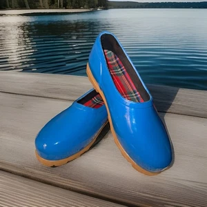 NWOT MidWest Rain & Garden Loafers! Cornflower Blue~Red Tartan~Women’s Size 8! - Picture 1 of 7