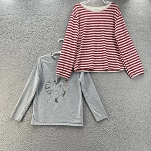 Cat&Jack Long Sleeve Tees Girls Small Grey Red Raccoon Bubbles Striped Comfort - Picture 1 of 19