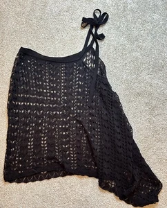 Poncho tejido vintage Y2K Forever 21 hombro ganchillo negro OS - Imagen 1 de 4