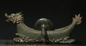 10" Marked Old Chinese Bronze Gilt Dragon Medicine Grinding Sculpture Statue - Picture 1 of 9