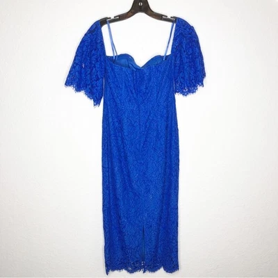 Vestido midi con hombros descubiertos y encaje azul Bardot talla 6 de ASOS Paper Dolls Nuevo con etiquetas Foto 1 de 4