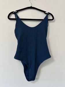 AE Aerie Blue Teal Plunge Cheekiest One Piece Swimsuit Size Medium NWT Scrunchie - Picture 1 of 9