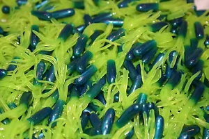 100 pk 1.5" Blue / Chartreuse Crappie Fishing Tube Jig Skirts Perch Bream Trout - Picture 1 of 3