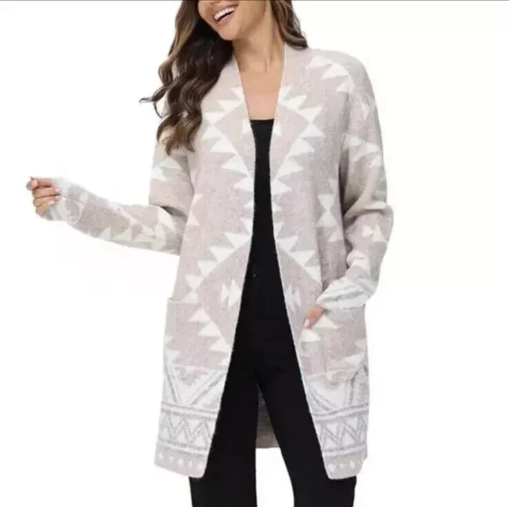 Frye The Cozy Cardigan Tan Jacquard Pattern Luxe Yarn Women's Size S