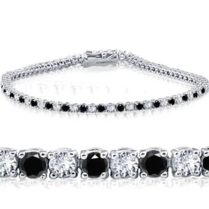 2ct Black & White Diamond Tennis Bracelet 14K White Gold 7" - Picture 1 of 4