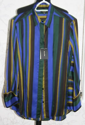NUEVA/NUEVA CON ETIQUETAS MASSIMO DUTTI Camisa Satinada 100% Viscosa UK12/E40 Azul/Verde/Marrón Rayas Foto 1 de 4