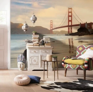 Living room wallpaper mural thick 368x248cm Golden Gate Bridge View Orange Red - Picture 1 of 4