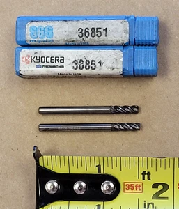 1/8" SGS KYOCERA 36851 CARBIDE END MILL 1/8X1/8X3/8X1-1/2, 4 FLUTE | LOT OF 2 - Picture 1 of 7