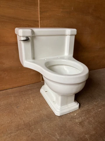 Vtg Mid Century Complete Deco 1 Piece Low Boy Toilet White Standard 379-22E Cover