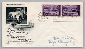 1953 FDC American Trucking Industry Mack Truck Cover Los Angeles Pair Scott#1025 - Picture 1 of 2